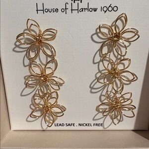 House of Harlow 1960 Wire Triple Daisy Flower Dangle Earrings.